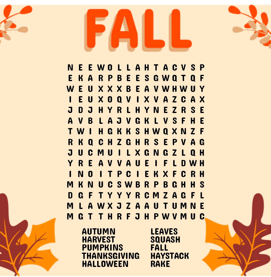 Free Printable Fall Word Searches For Kids Word Search Maker