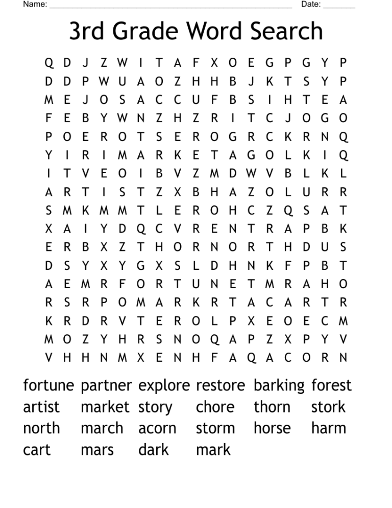 3Rd Grade Word Search Free Printable: Enhancing Learning and Fun ...
